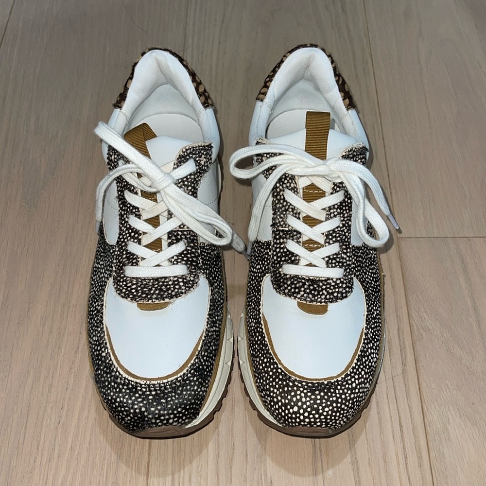 Madewell kickoff trainer sneakers in leather and spot mix calf hair, size 10